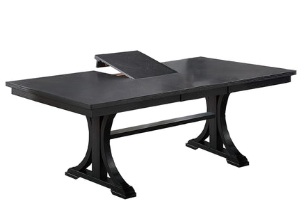 7 Piece Set, Trestle Dining Table And 6 Side Chairs With Cutout Back - Black / Charcoal / White