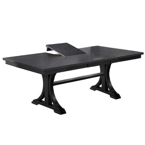 Rectangle Dining Table With Butterfly Leaf, Trestle Base - Charcoal