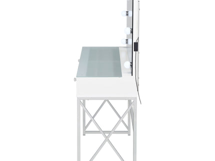 Hamlin - Makeup Vanity Table With Lighted Mirror And Padded Stool - White