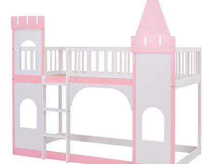 Twin Over Twin Castle Bunk Bed With Ladder - Pink