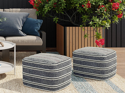 Corrie - Square Outdoor / Indoor Pouf - Navy / White