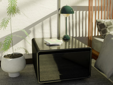 Modern Smart Side Table With Built-In Fridge, Wireless Charging, Temperature Control, Power Socket, USB Ports, Outlet Protection, Induction Light