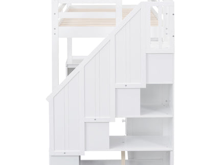 Loft Bed With L Shaped Desk, Drawers, Cabinet, And Storage Staircase