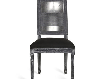 French Country Dining Chair With Rectangular Cane Backrest And Smooth Upholstered Seating