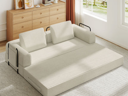 Convertible Sleeper Sofa Bed With Cylindrical Pillow, Fixed Shape Frame