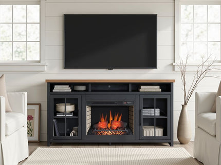 Fireplace TV Stand Console For TVs Up To 85" - Black / Whiskey