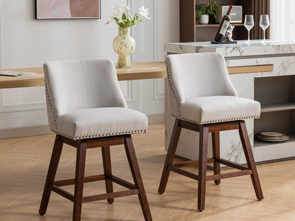 Counter Height Swivel Barstools, 26'' H Seat Height Upholstered Bar Stools (Set of 2), Fabric