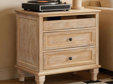 Nightstand With Charging Station, 3 Drawer Storage Table