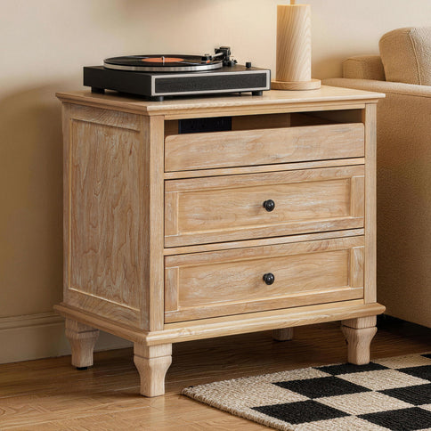 Nightstand With Charging Station, 3 Drawer Storage Table