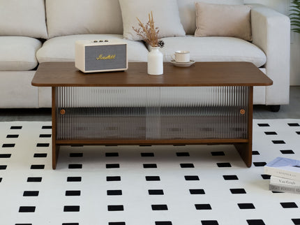 Rectangular Coffee Table With Sliding Door Storage Center