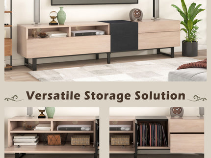 TV Stand For 80'' TV With Double Storage Space, Media Console Table With Drop Down Door