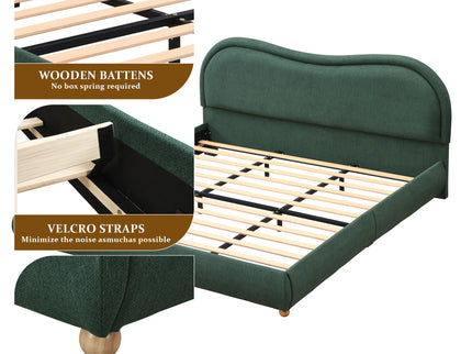 Upholstered Platform Bed Frame With Curved Headboard