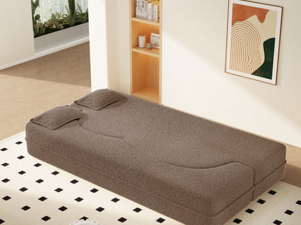 Modern Floor Sleeper Sofa Bed With 2 Pillows, Convertible Twin Size Folding Mattress For Living Room
