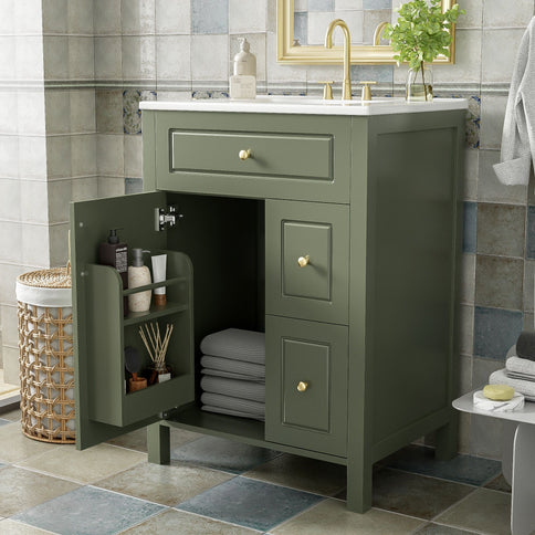 Elegant Bathroom Vanity With Ceramic Sink, Soft Close Doors And Drawers, Double Storage Racks