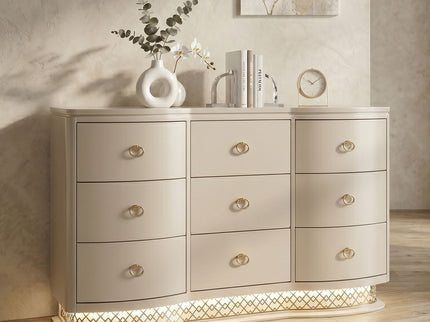 Flora - 9 Drawer Dresser With LED - Champagne
