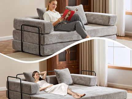 Convertible Floor Sofa Bed With Pillow Back Support Armrest