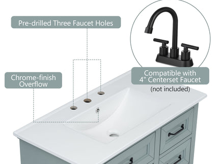 Bathroom Vanity With Sink, 2 Tip Out Drawers, Soft Close Hinges - Gray