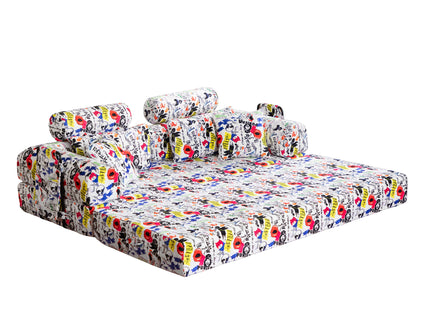 Pop Graffiti Printed Convertible Sleeper Sofa Bed, Foldable Multi Functional Couch For Living Room - White