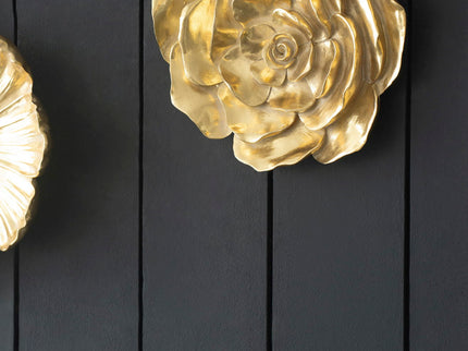 Rose Hanging Resin Wall Accents (Set of 2) - Gold