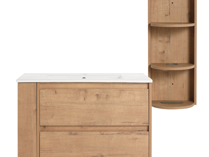 Modern Wall Mounted Bathroom Vanity With Ceramic Sink And Storage Rack, 2 Soft Close Drawers