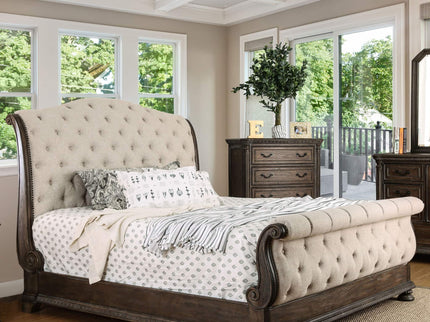Sleigh Bed With Button Tufted Fabric Headboard And Footboard