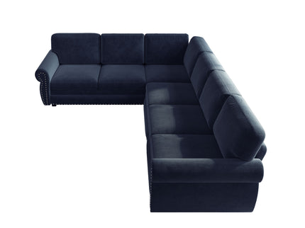 L-Shaped Sofa Couch With Pull Out Bed With Nailhead Trim & Rolled Arm