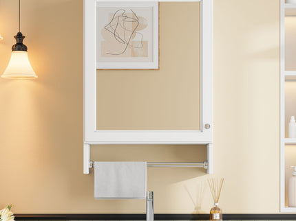 3 In 1 Wall Mounted Bathroom Mirror Cabinet With Adjustable Shelf, Soft Close Door, Mirror & Towel Bar - White