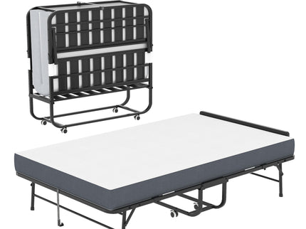 Twin Extra Long Folding Bed With Adjustable Headboard, Cot With Memory Foam Mattress - Black