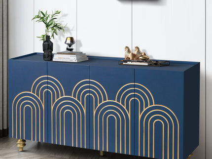 Modern Fluted Sideboard Buffet With Storage, Curve Element, 4 Doors With Adjustable Shelves