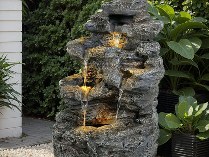 Concrete Rock Waterfall Fountain With LED Lights, Outdoor Garden Decor