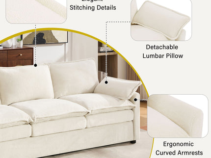 Modern Sofa Set With Double Layer Cushion And Side Storage Pockets