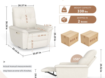 270° Power Swivel Rocker Recliner Chair With Phone Holder, Electric Glider Reclining Sofa With USB Ports For Living Room Bedroom - Beige