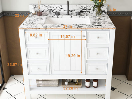 Bathroom Vanity Set With 3 Drawers And Storage Cabinet - White