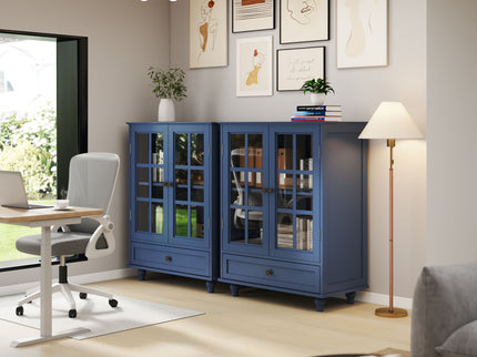 Minimalist Buffet Cabinet With Double Glass Doors And Drawer