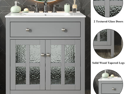 Bathroom Vanity With Ceramic Sink, Adjustable Shelf & Tip Out Tray