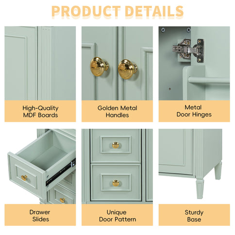 Bathroom Vanity With Sink, 3 Drawers & 2 Soft-Close Doors