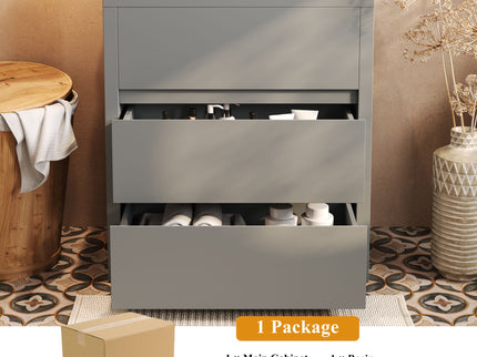 Freestanding Bathroom Vanity With Ceramic Sink, 2 Full Extension Drawers