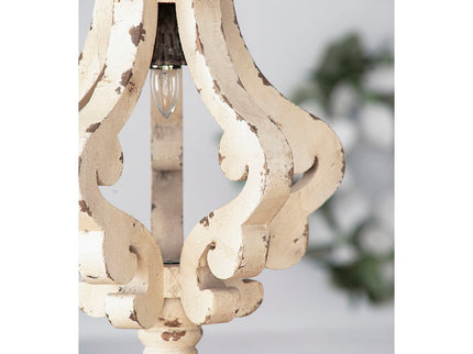 Farmhouse Chandeliar Distressed Pendant French Country Wood Chandelier For Living Room Foyer, Bulb Not Included - Antique Cream