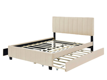 Platform UpholsteredBed With 2 Drawers And Twin Long Trundle