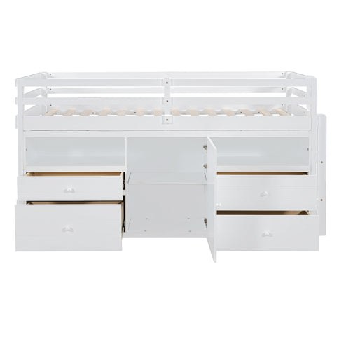 Loft Bed With 4 Drawers, Underneath Cabinet And Shelves