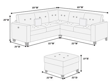 Sectional Set With Corner Wedge Ottoman USB Port