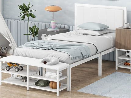 Platform Bed With 2 Tier Storage Shelves, Storage Cabinet