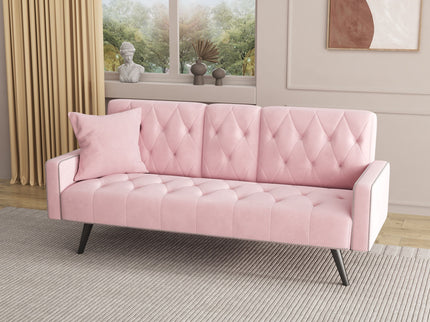 Sofa Bed With Nail Head Trim And Cup Holders - Pink