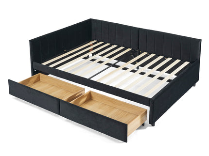 Upholstered Tufted Daybed Frame With Storage Drawers