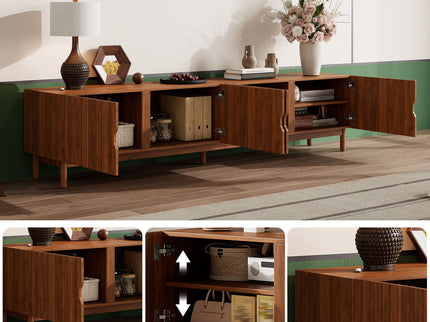 TV Stand With Legs, Media Console, 4 Cabinets For Living Room - Natural Wood