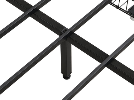 Modern Bed Frame With LED Lights, Upholstered Headboard, USB Charging