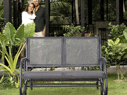 Outsunny - 2 Person Outdoor Glider Bench, Patio Double Swing Rocking Chair Loveseat With Powder Coated Steel Frame For Backyard Garden Porch - Gray