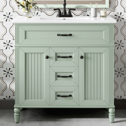 Bathroom Vanity With Sink, Flip-Out Top Drawer, Soft Close Doors, 2 Storage Drawers