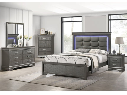 Bed With Square Button Tufting And LED Lights