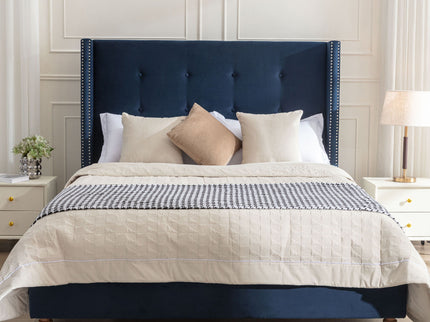 Peyton - Upholstered Bed With 54" High Headboard, Traditional Hand Buttoned Tufting